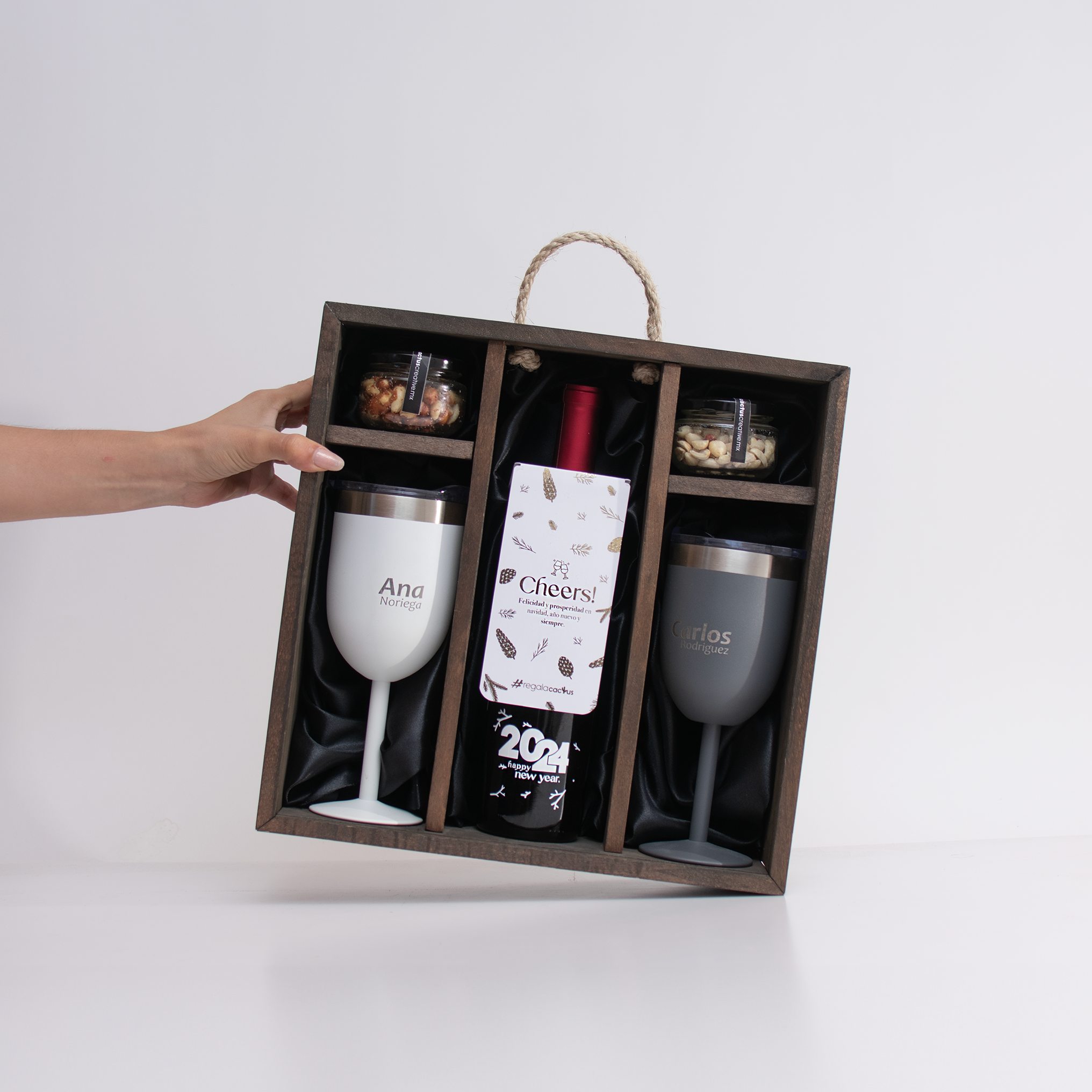 Image of Woodbox botella + copas + snacks
